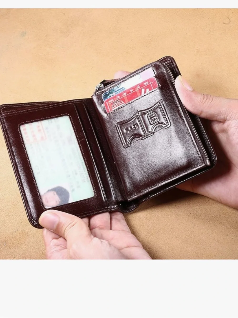 MANBANG Italian Genuine Cowhide Leather Bi Fold Wallet.    NWT
